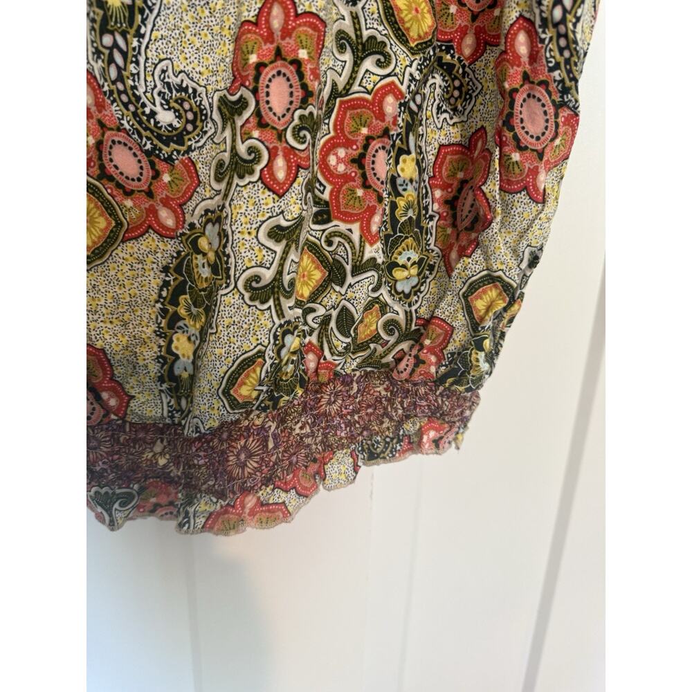 One World Women's Top Floral, Beaded, Boho - Medium, Smocked Bottom Y2K - Picture 2 of 9